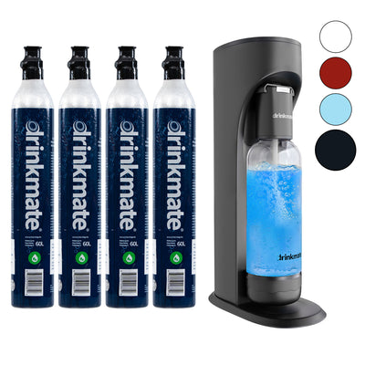 Drinkmate Sparkling Water and Soda Maker, Carbonates ANY Drink, Four Cylinder Bundle