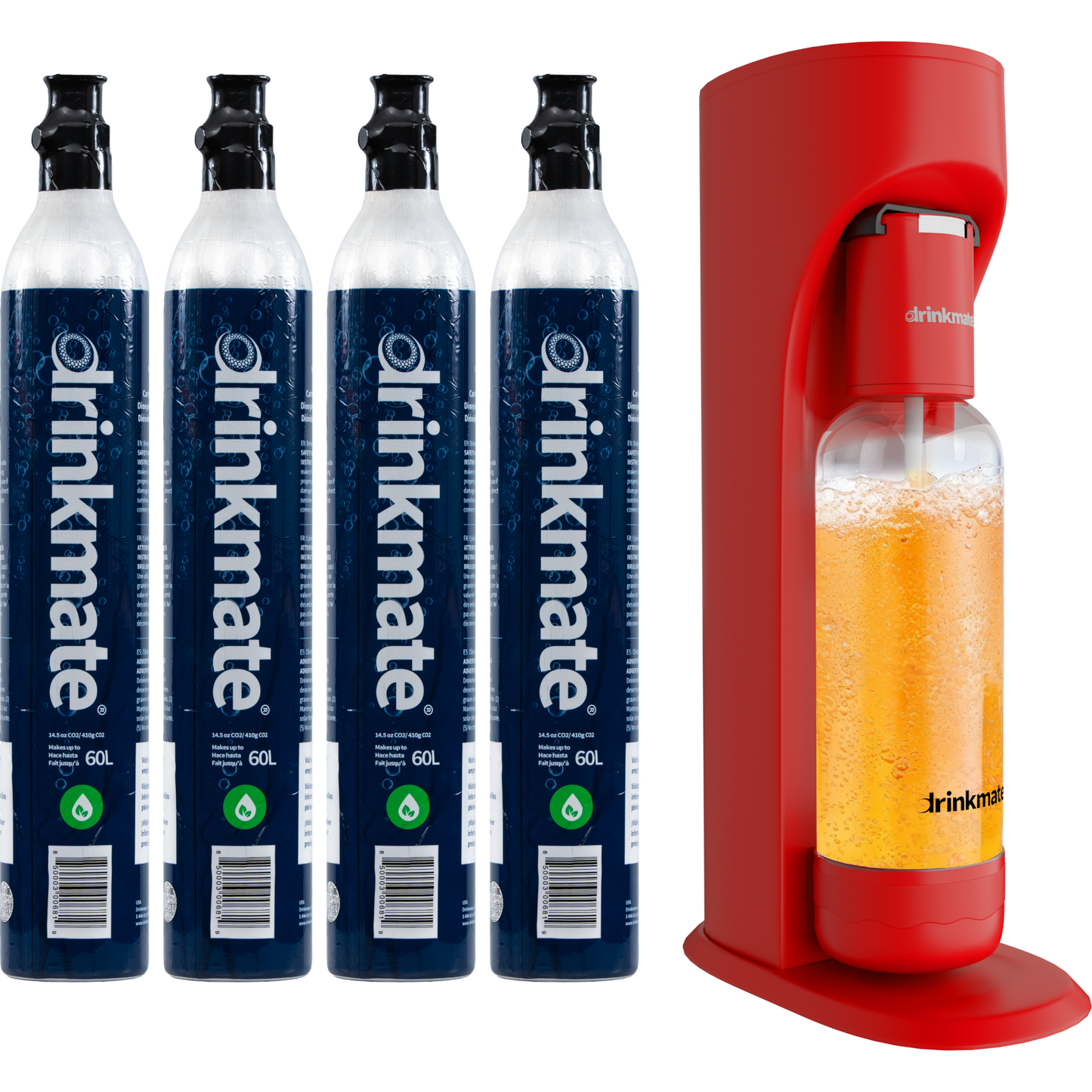 Drinkmate Sparkling Water and Soda Maker, Carbonates ANY Drink, Four Cylinder Bundle